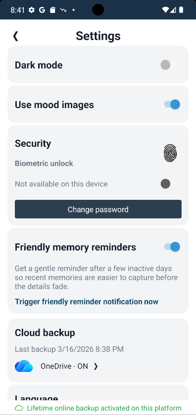 Settings - Light mode