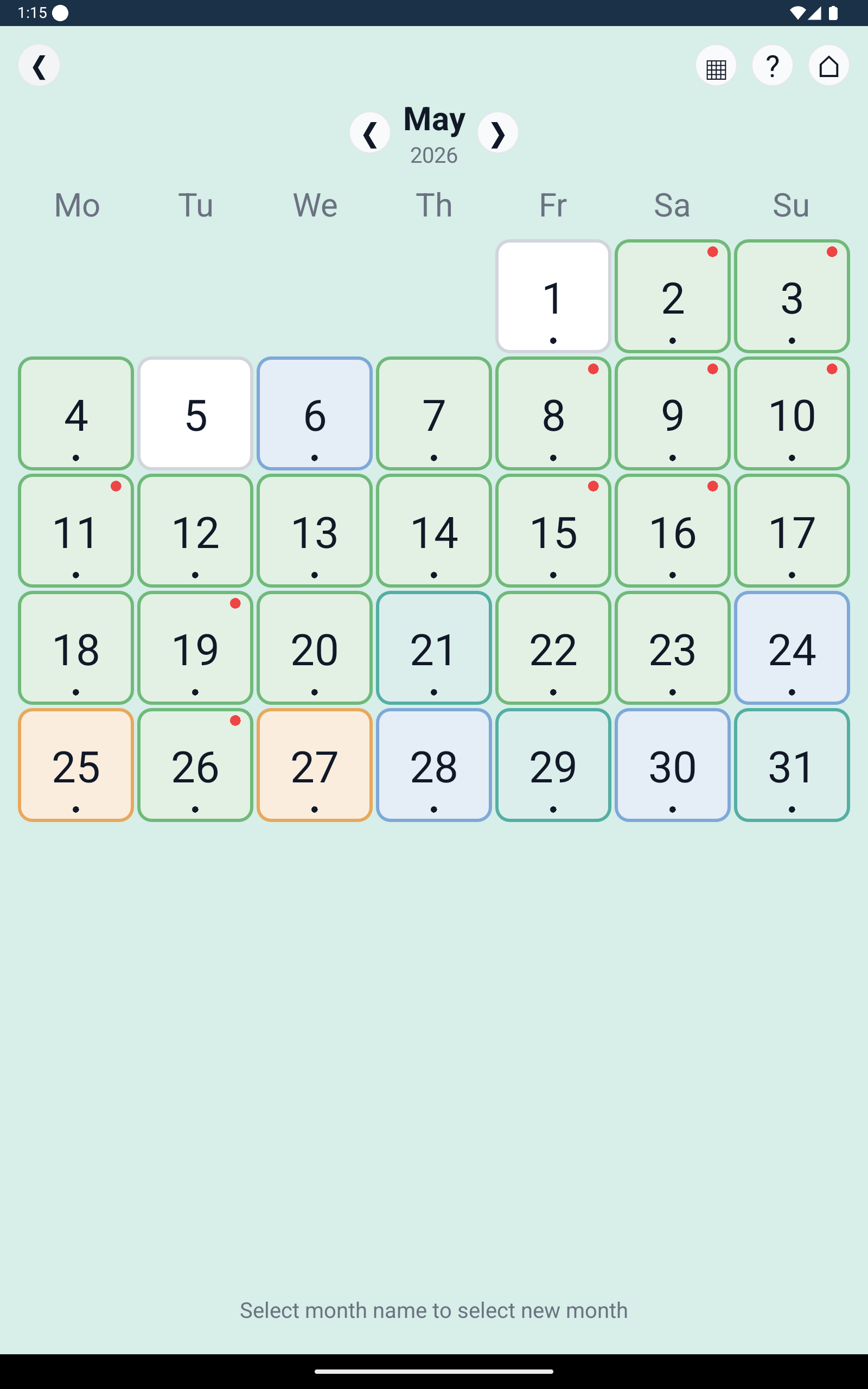 Tablet Calendar View
