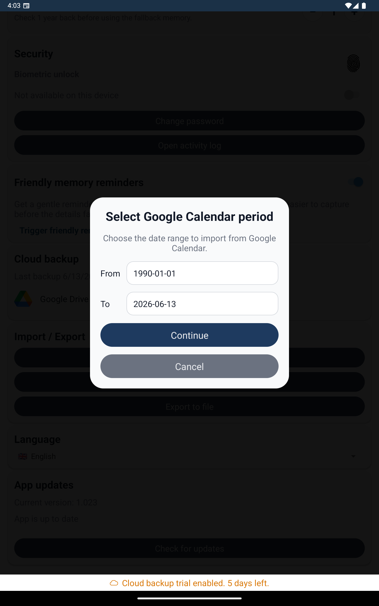 Google Calendar Import on Tablet