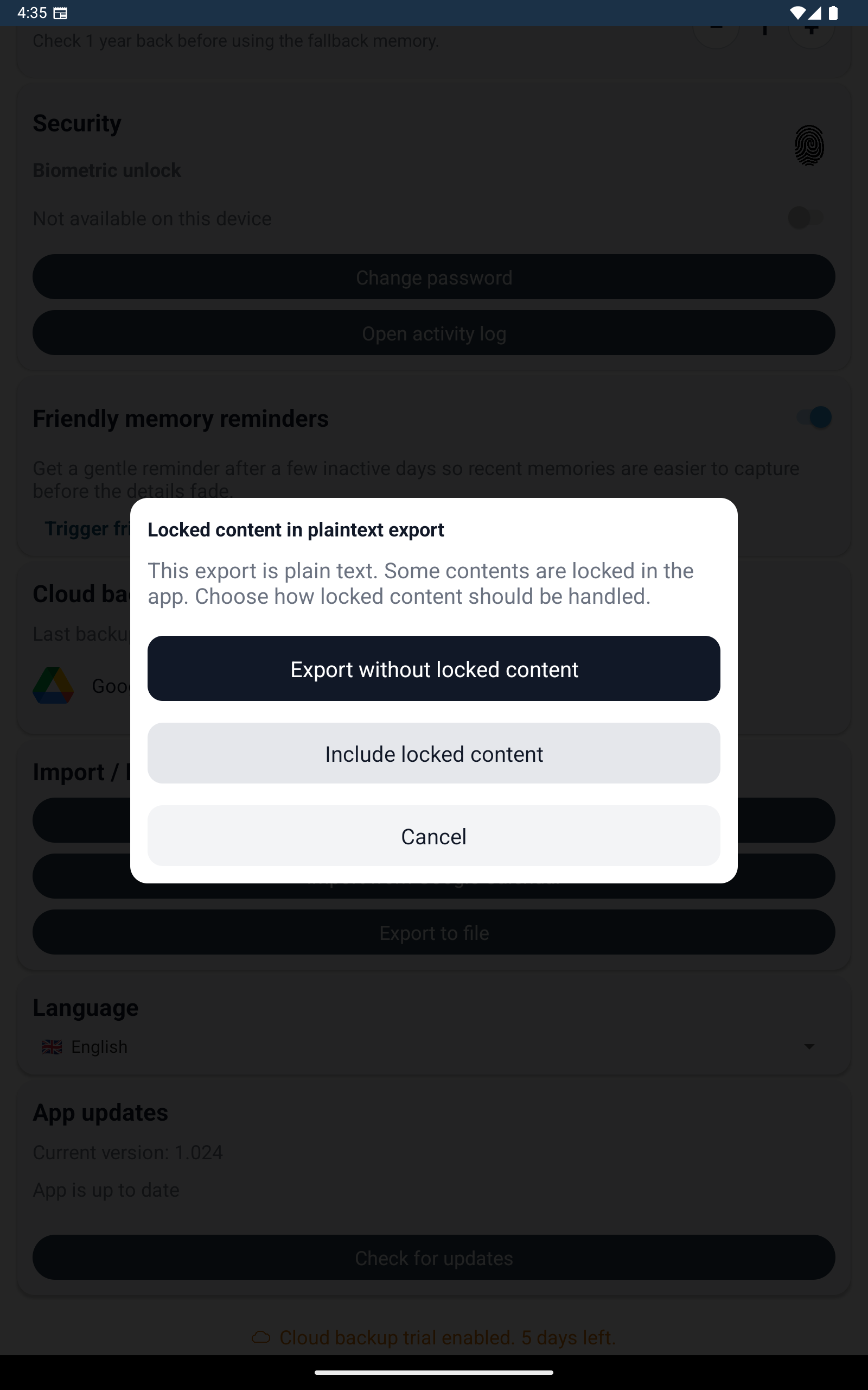 Locked Export on Tablet